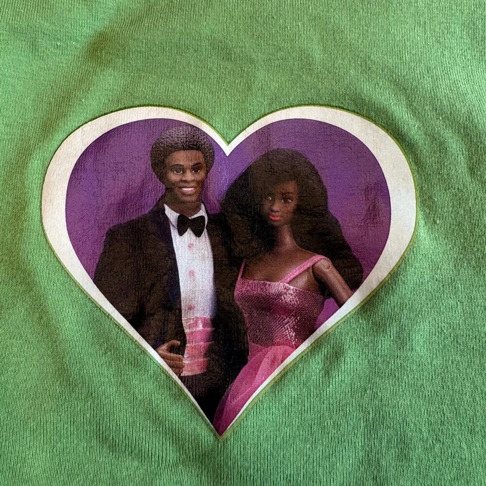 Barbie Lime Green Heart Graphic Black Barbie Ken T-Shirt Dress M
